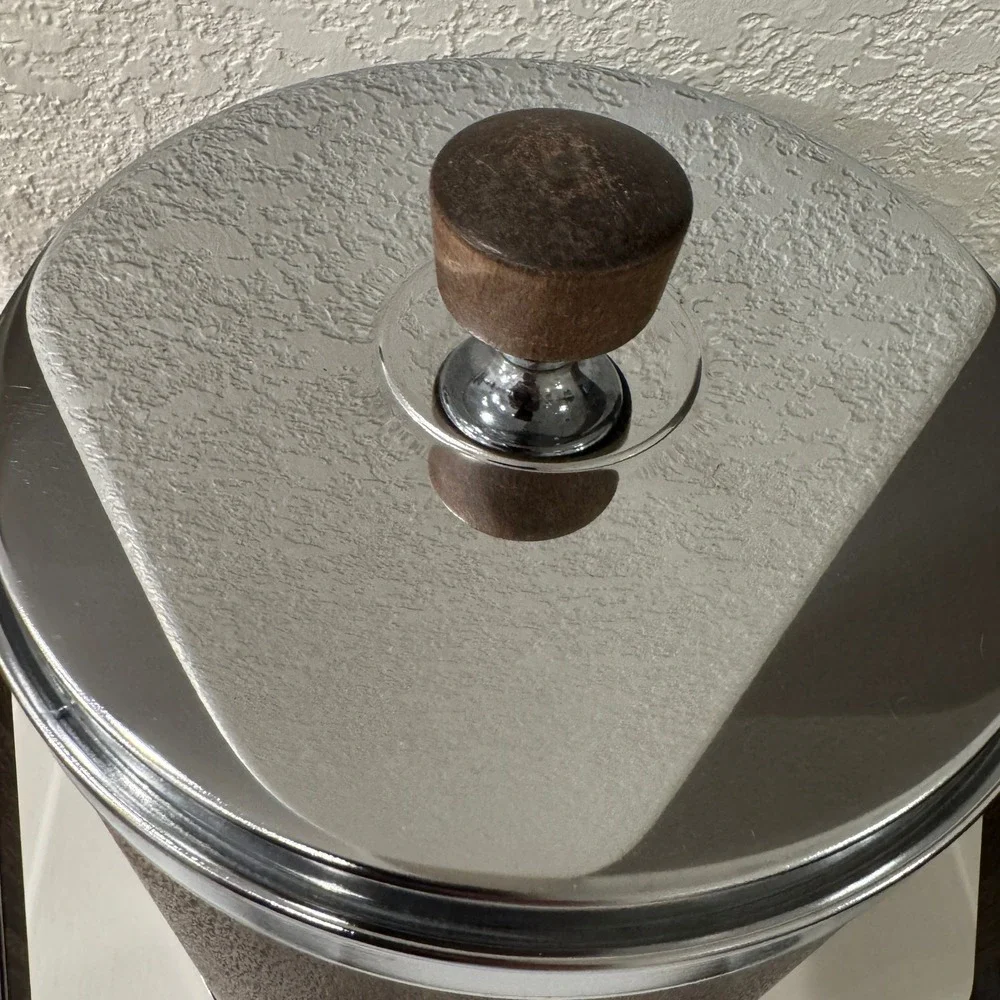 Vintage Kromex Ice Bucket‎ Faux Wood Grain Chrome Mid Century Modern Made in USA